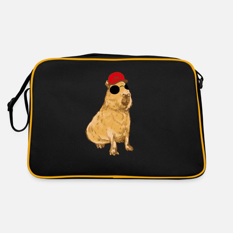 Cool Capybara - Wasserschwein - Cappy - Retro Tasche - Schwarz/Gold