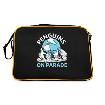 Lustige Antarktis Pinguine Auf Parade Wildlife - Retro Tasche - Schwarz/Gold - Hinten