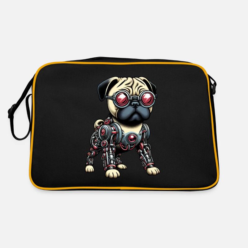 Hund Mops Roboter Cyborg Mechanisch Retro Tasche