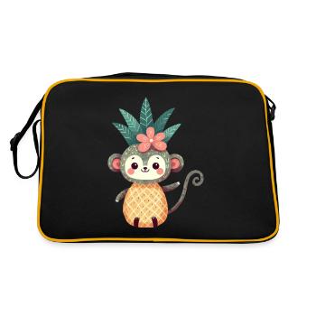 Singe chimpanzé ananas fruité mignon bande dessinée Art - Sac Retro - noir/or - Dos