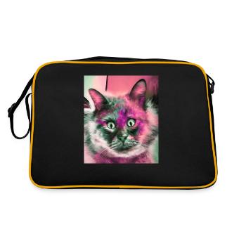 Cross-eyed cat,cat, squint,pink cat - Retro Bag - black/gold - Back