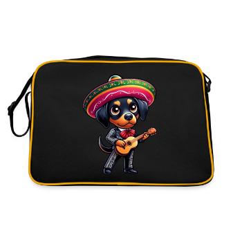 Dobermann als Mariachi Gitarrist Cinco de Mayo - Retro Tasche - Schwarz/Gold - Hinten