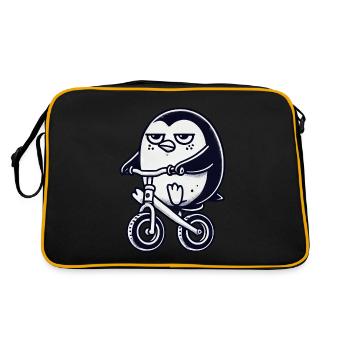Lustiger Pinguin auf Laufrad Skurriles Fahrrad - Retro Tasche - Schwarz/Gold - Hinten