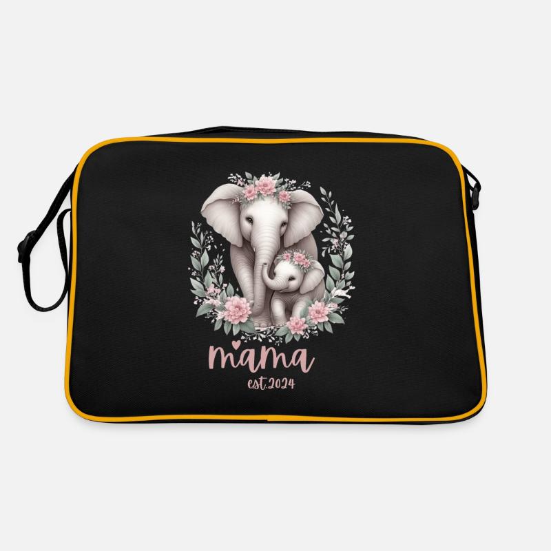 Mama 2024 Célébration de la couronne florale d’éléphant - Sac Retro - noir/or