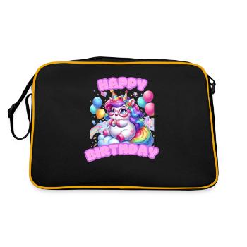 Happy Birthday Unicorn - Retro Tasche - Schwarz/Gold - Hinten