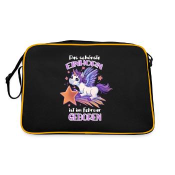 Das schönste Einhorn ist im Februar geboren - Retro Tasche - Schwarz/Gold - Hinten