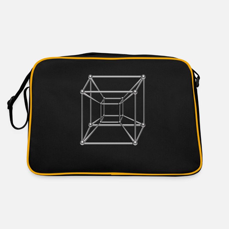 Tesseract, 4D Hypercube, digital silber, Symbol Retro Tasche