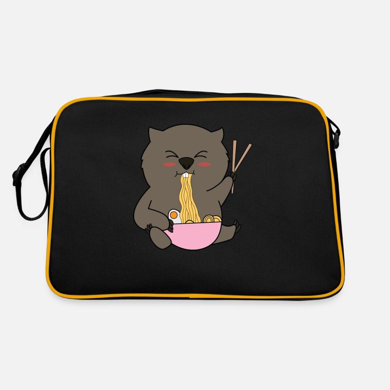 Joli rongeur wombat mangeant des nouilles ramen, Sac Retro