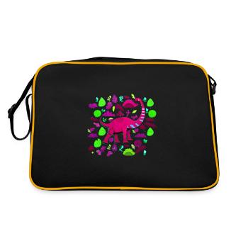 Pinker Brontosaurus im Wald - Retro Tasche - Schwarz/Gold - Hinten