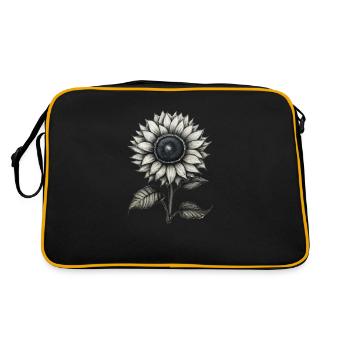 gezeichnete Sonnenblume - Retro Tasche - Schwarz/Gold - Hinten