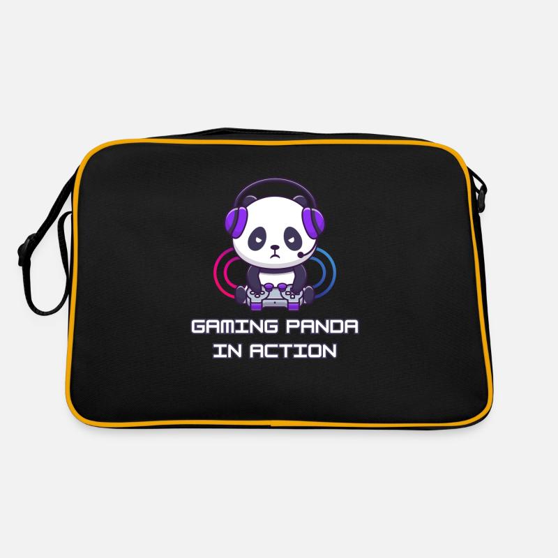 Panda de jeu de dessin animé - Sac Retro - noir/or