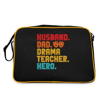 husband dad drama teacher hero Design for a - Retro Bag - black/gold - Back