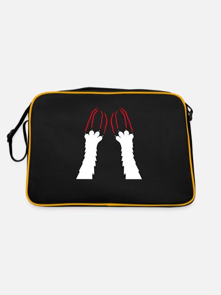 Katzen Klauen Pfote Tatzen Kralle Kratzer Streifen - Retro Tasche - Schwarz/Gold - Hinten