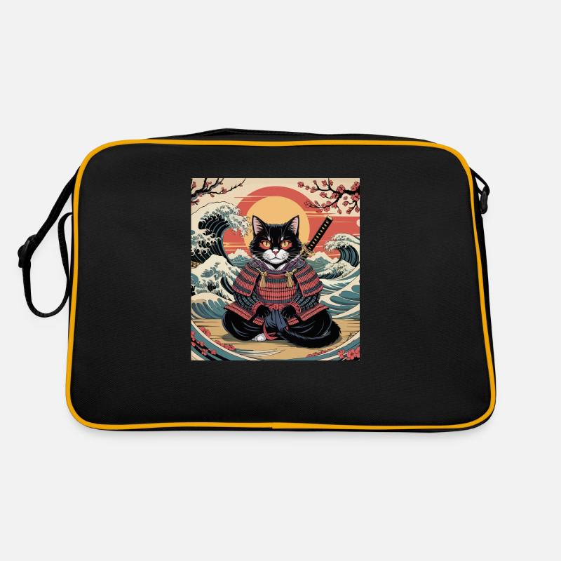 Chat samouraï avec coucher de soleil et vagues – Jap Sac Retro