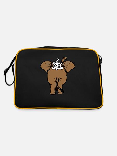 Chat Éléphant Équipe de marche Couché 2 Amis Mignon - Sac Retro - noir/or - Dos