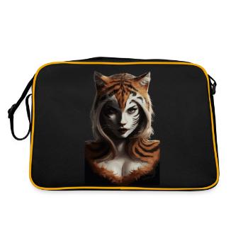 Wilder Dschungel Tiger Geist Fantasy Kunstwerk - Retro Tasche - Schwarz/Gold - Hinten