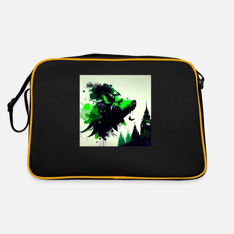 Le cochon vert à Londres - Sac Retro - noir/or