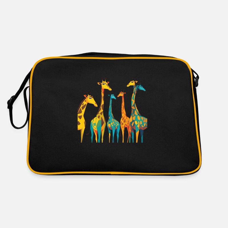 Bunte Giraffen - Retro Tasche - Schwarz/Gold