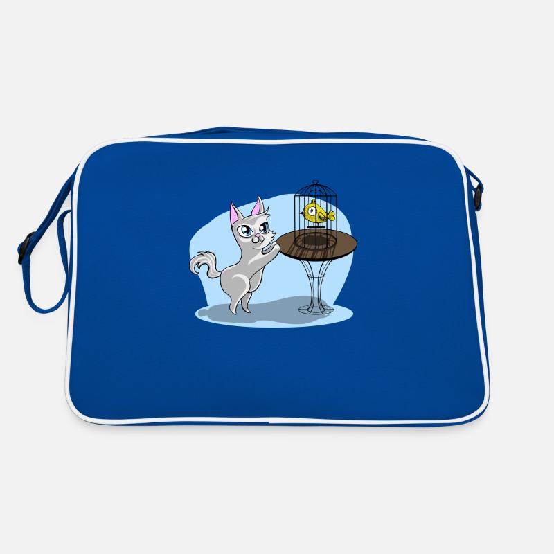 Katze mit Vogel Retro Tasche