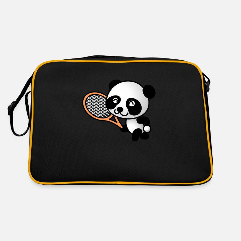 Süßer Panda mit Tennisschläger - Retro Tasche - Schwarz/Gold