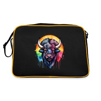 Bison, Animal, Cool, Breathtaking, Colorful Watercolor - Retro Bag - black/gold - Back
