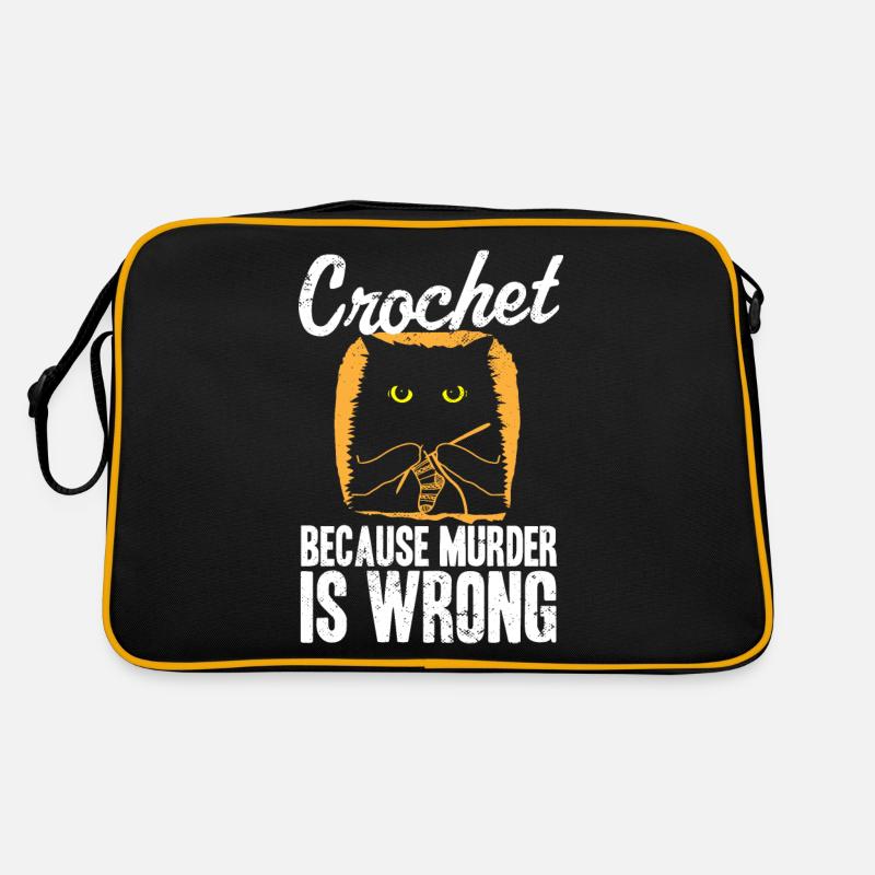 Crochet Because Murder Is Wrong Black Cat Yarn - Retro Tasche - Schwarz/Gold