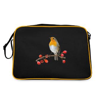 Rouge-gorge sur la branche avec des baies rouges - Sac Retro - noir/or - Dos