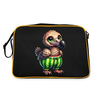 Whimsical dodo with watermelon funny fruity - Retro Bag - black/gold - Back
