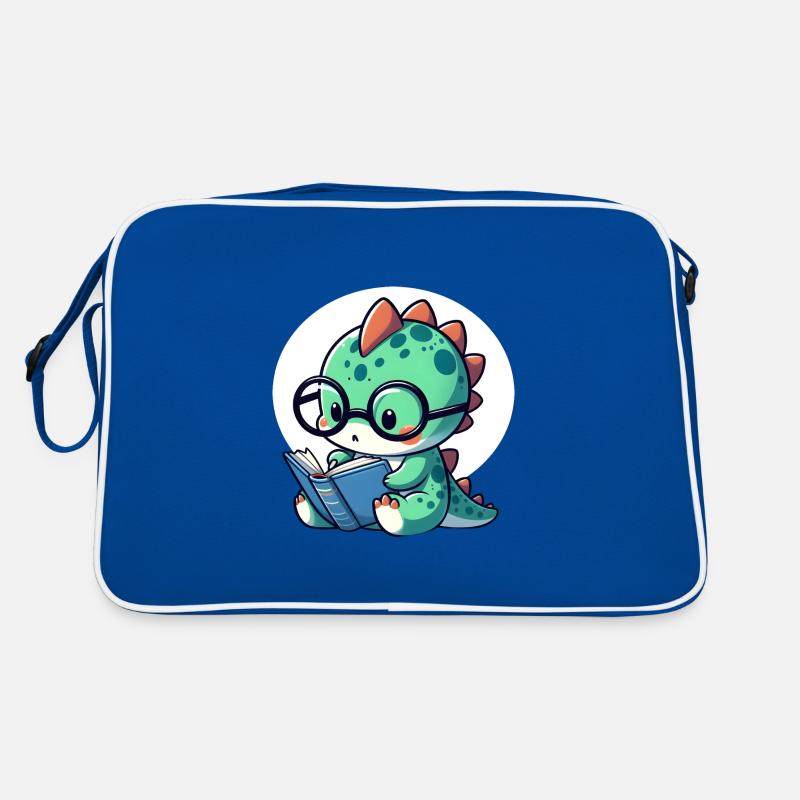 Dino with reading glasses reading book Retro Bag