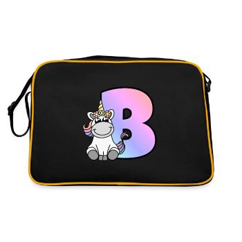 Einhorn Buchstabe B - Retro Tasche - Schwarz/Gold - Hinten