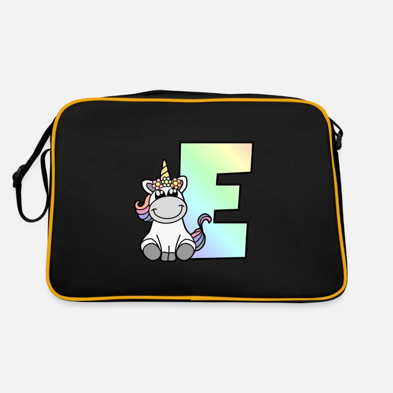 Einhorn Buchstabe E - Retro Tasche - Schwarz/Gold