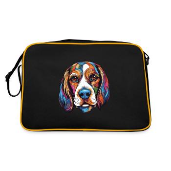 Beagle Hund Portrait - Retro Tasche - Schwarz/Gold - Hinten