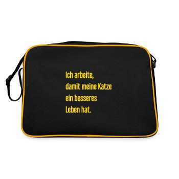 Für ein besseres Katzenleben arbeite ich! - Retro Tasche - Schwarz/Gold - Hinten