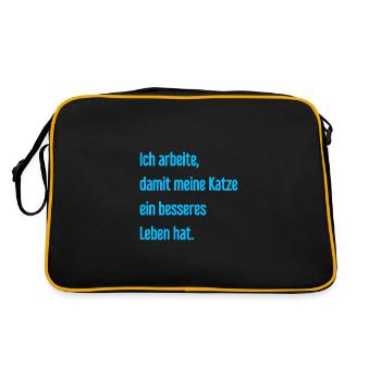 Für ein besseres Katzenleben arbeite ich! - Retro Tasche - Schwarz/Gold - Hinten