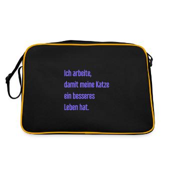 Für ein besseres Katzenleben arbeite ich! - Retro Tasche - Schwarz/Gold - Hinten