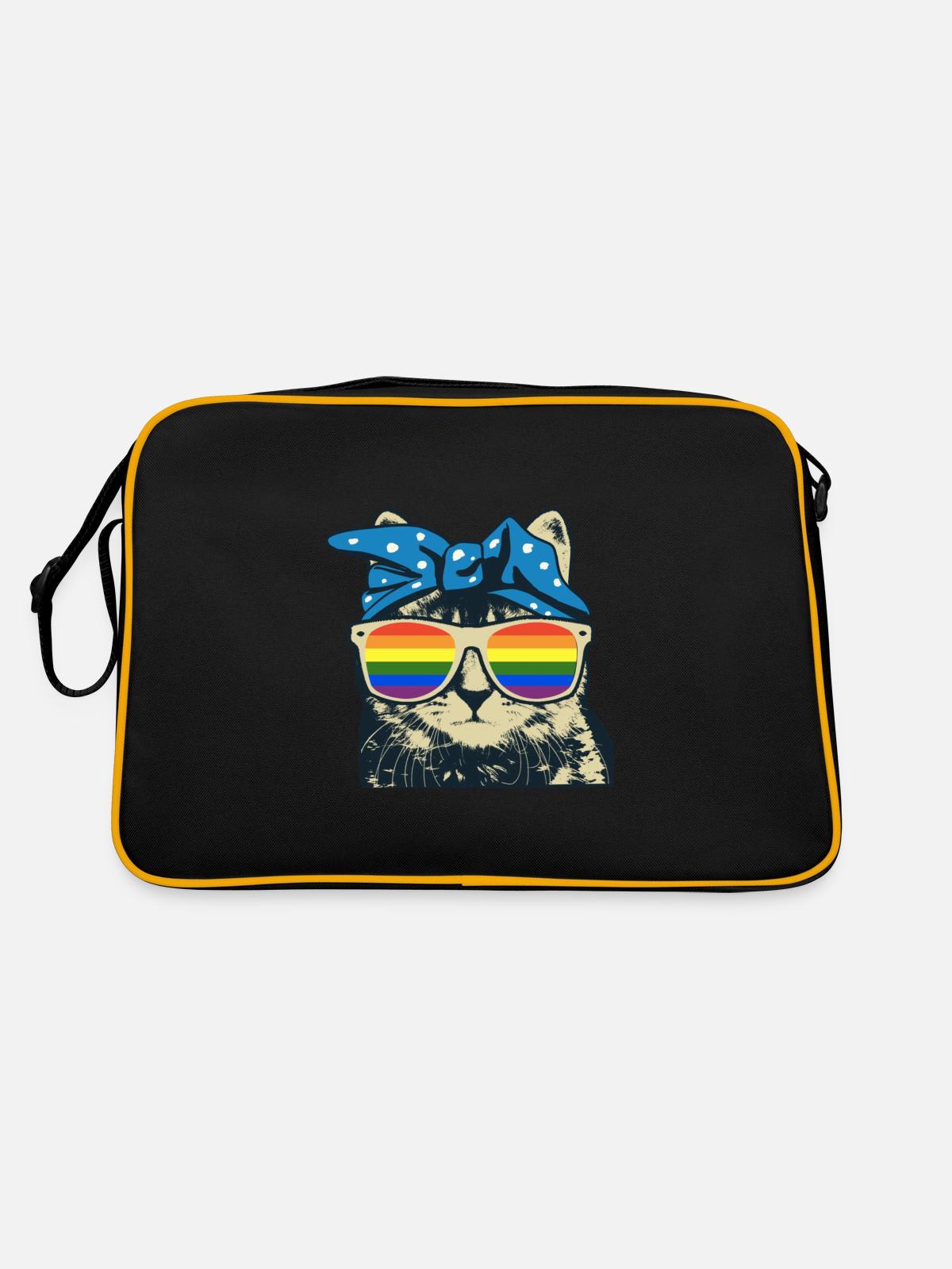 Cat rainbow - Retro Bag - black/gold - Back