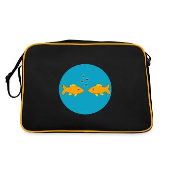 Poisson, Poisson, Pêche, Pêcheur, Couple, Couple, Coeur - Sac Retro - noir/or - Dos
