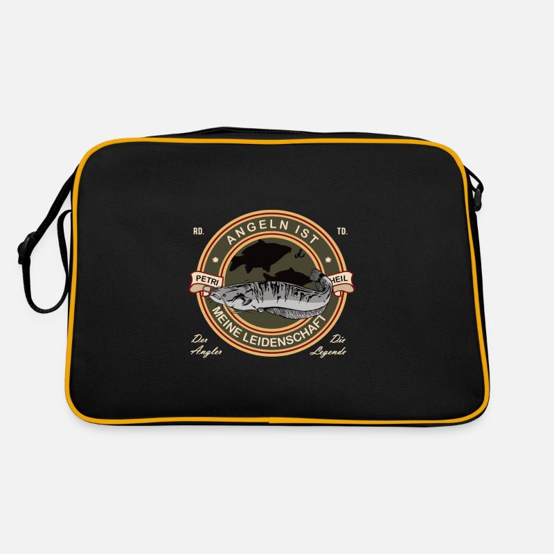 Geschenkidee Angler Wels - Retro Tasche - Schwarz/Gold
