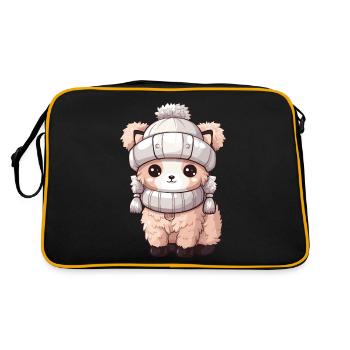 Alpaca Winter Animal Cute Comic - Retro Bag - black/gold - Back
