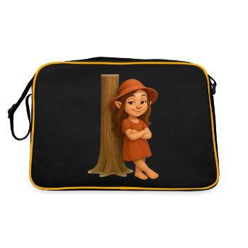Zwergin lässig am Baum lehnend - Retro Tasche - Schwarz/Gold - Hinten