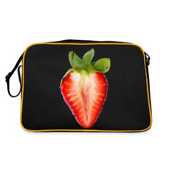 Saftige rote Erdbeere, Sommer, Erdbeere, Frühling, - Retro Tasche - Schwarz/Gold - Hinten