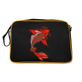 Japanese koi carp fish drawing 1403 A - Retro Bag - black/gold - Back