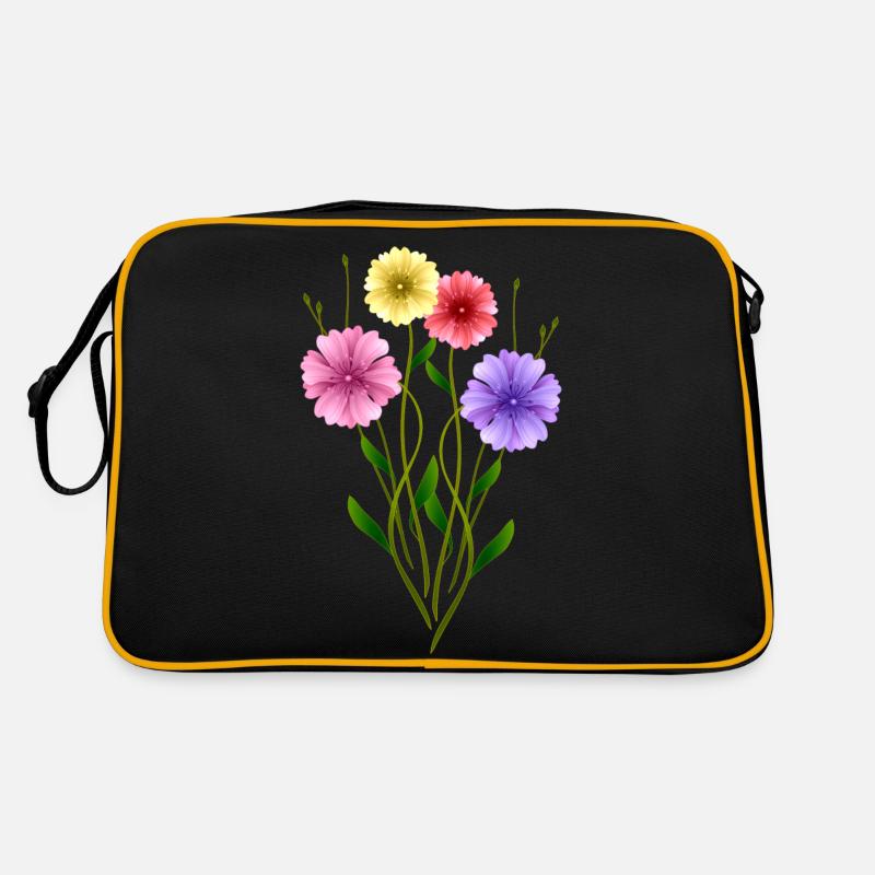 Blumen - Retro Tasche - Schwarz/Gold