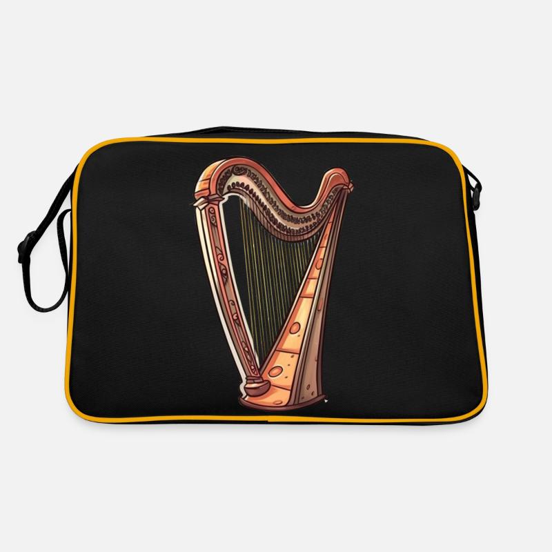 Harfe im Comic Stil - Retro Tasche - Schwarz/Gold