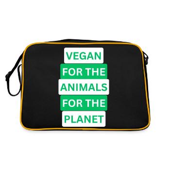 Veganer Stil mit Herz: Einzigartiges Design - Retro Tasche - Schwarz/Gold - Hinten