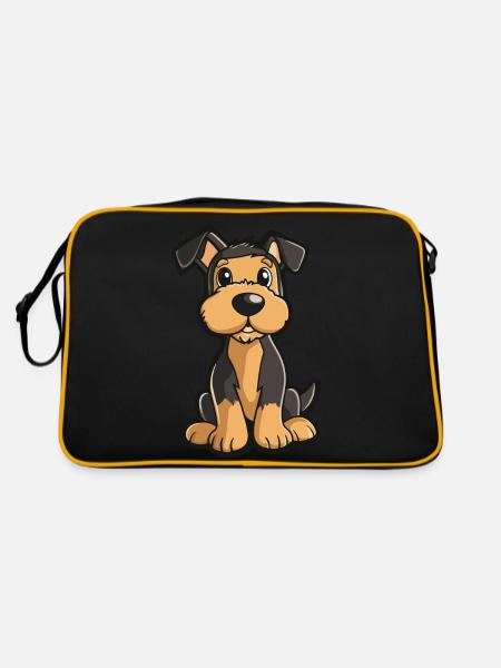 Airedale Terrier Hund Comic Niedlich - Retro Tasche - Schwarz/Gold - Hinten