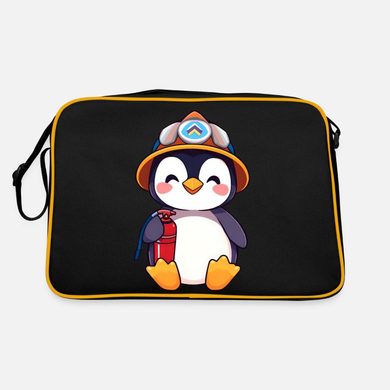 Vorbereiteter Pinguin-Brandschutz-Cartoon Retro Tasche