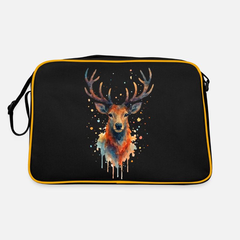 hirsch aquarell - Retro Tasche - Schwarz/Gold