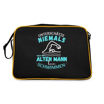 UNTERSCHÄTZE NIE EINEN ALTEN MANN BEIM SCHWIMMEN - Retro Tasche - Schwarz/Gold - Hinten