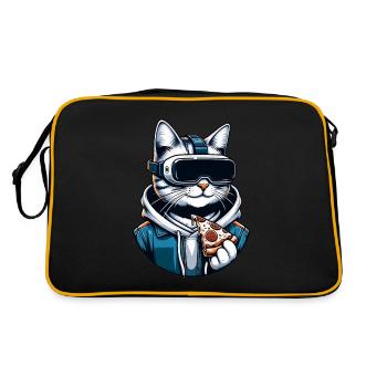 VR Gaming Katze Pizza Abenteuer - Retro Tasche - Schwarz/Gold - Hinten